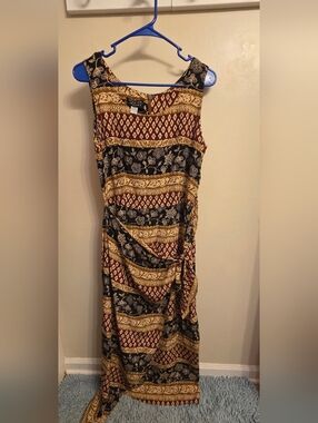 Spenser Jeremy 100% Silk Dress Women’s 8 Earth Tone Floral Mixed Print Boho Midi